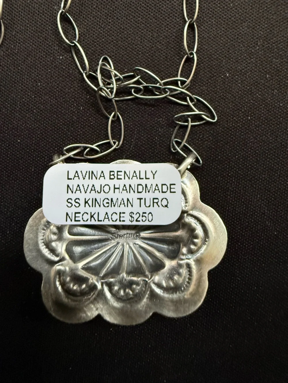 Lavina Benally Navajo handmade kingman turquoise conch necklace. 925 - Picture 3 of 3